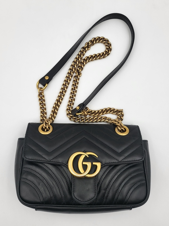 Gucci Handbags - Gucci Black Matelassé GG Marmont Small Shoulder Bag with Gold Hardware